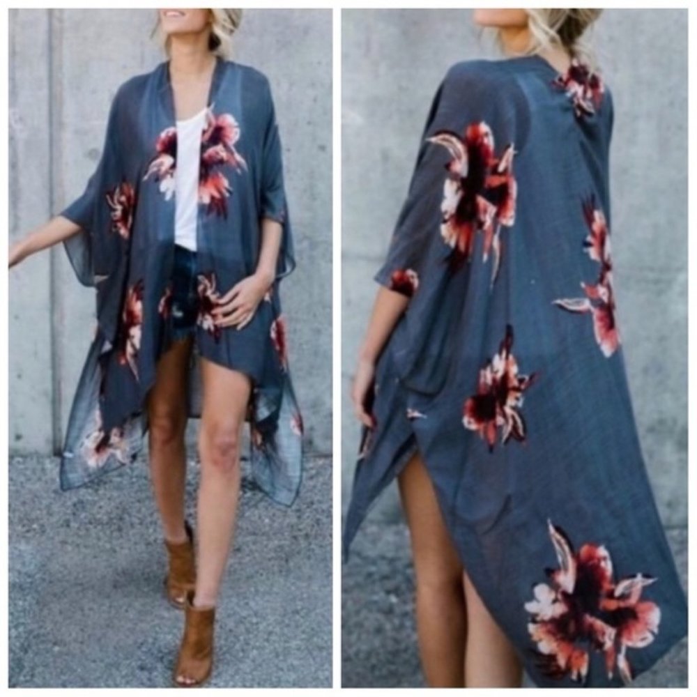 Grey Floral Kimono